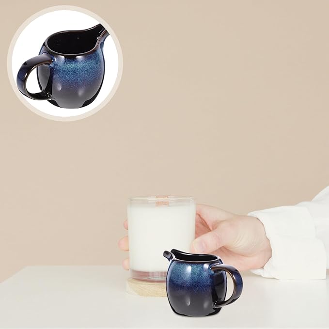 ABOOFAN Mini Ceramic Creamer Pitcher Cream Jugs Sauce Dispenser Porcelain Creamers Jug for Coffee Tea Milk Jam Sauces blue