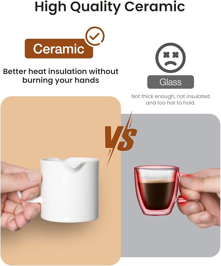 Espresso Cups, 5 OZ Ceramic Double Spouts Cups, Espresso Shot Cup with Handle and Measuring, Small Coffee Mugs Accessories for Espresso Machine Set Suitable for Milk Syrup