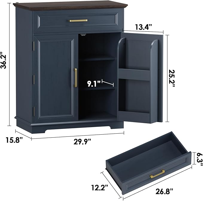 Kitchen Storage Cabinet with Drawer, Buffet Cabinet with Storable Door, Modern Floor Sideboard, for Living Room, Entryway,Blue