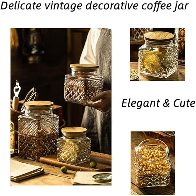 Glass Storage Jars, 38 FL OZ Airtight Canisters with Bamboo Lid, Decorative Kitchen Containers for Cereal, Nuts, Snacks, Candy, Cookies, Coffee, Tea