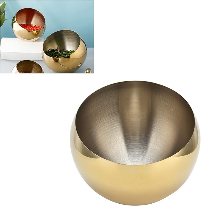 Stainless Steel Sugar Bowl, Golden Sugar Cube Holder Brushed Metal Oblique Sugar Bowl Large Spherical Condiment Container for Restaurant Home Kitchen Party(L)