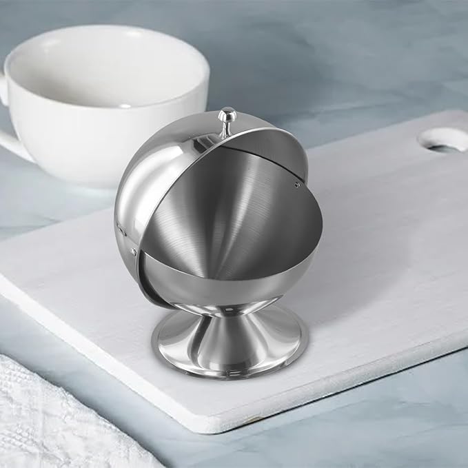 Stainless Steel Sugar Bowl with Roll Top Lid, 16 oz Capacity for Sugar Cubes, Candy, Nuts, and Mints, Silver