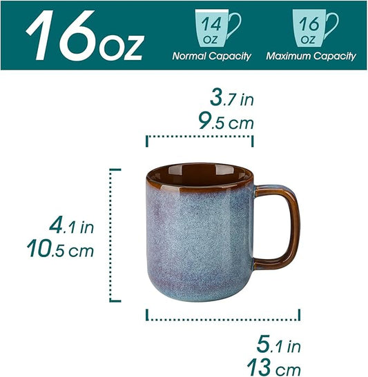 vancasso 16 oz Coffee Mugs Set of 6, Large Ceramic Mug with Handle, Unique Glaze Coffee Cups for Latte, Cappuccino & Hot Cocoa, Dishwasher & Microwave Safe, Blue, Series ONION
