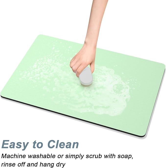 Rnivvi Coffee Mat, 16" x 24" Coffee Bar Mats for Espresso Machine Station Accessories and Organizer, Hide Stain Rubber Backed Absorbent Dish Drying Pad for Kitchen Counter, Cute Bar Decor Pad, Green