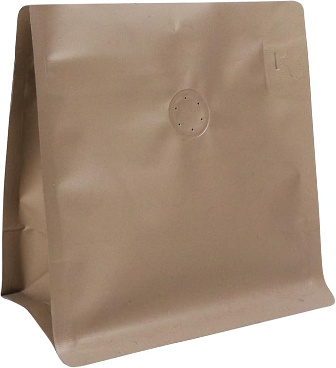 60 Pack High Barrier Stand-Up Coffee Bean Bags with Vented Valve Matte Metallic Heat-Sealable & Resealable Solid Color Pouches (Square,6.1 * 6.5 inch,1/2 lb,Light Brown)