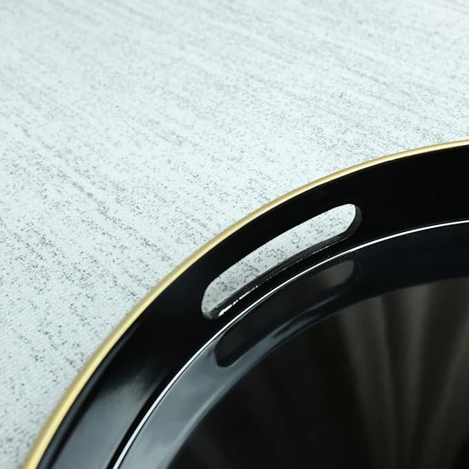 Spsyrine Round Black Decorative Tray, 13" Plastic Serving Table Tray with Handles for Ottoman, Coffee Table, Bathroom, Kitchen, Living Room