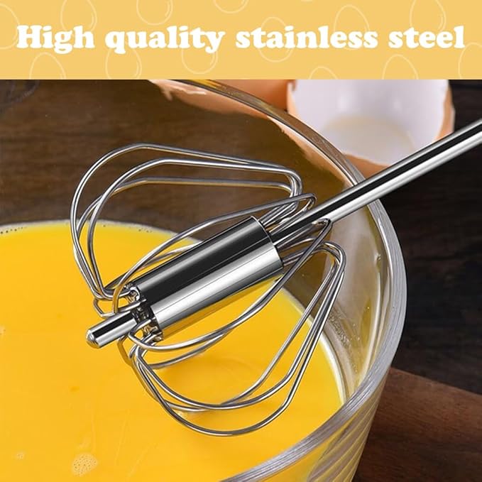 Stainless Steel Egg Whisk, 2025 New Semi-Automatic Whisk Hand Push Rotary Whisk Blender for Baking Cooking, Kitchen Hand Mixer Stirrer Tool for Beating Eggs, Butter, Milk (Sliver, 12in)