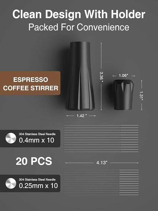 WDT Tool, Espresso Distribution Tool, 10x0.25mm and 10x0.4mm Needle Espresso Stirrer,304 Stainless Steel,Aluminum Alloy Handle with Stand