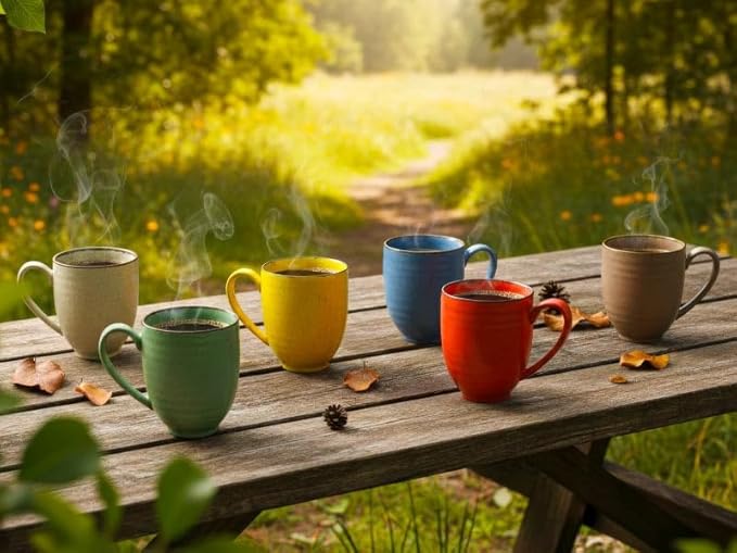 Coffee Mugs Set Of 6, 14 Oz Large Handle Heavy Duty Cups - Microwave Dishwasher Safe - Latte, Cappuccino, Tea, Cocoa, Mocha - Men, Women, Home Office Daily Use, Matt Assorted Colors