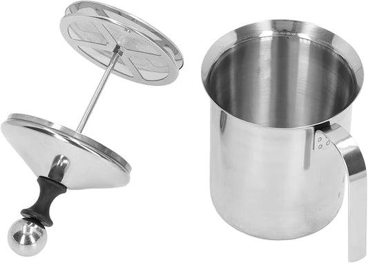 Manual Milk Frother, 27oz Stainless Steel Hand Pump Milk Frother with Double Layer Filter and Lid, Handheld Milk Foam Maker for Coffee, Latte, Cappuccino, Frappe, Matcha, Hot Chocolate