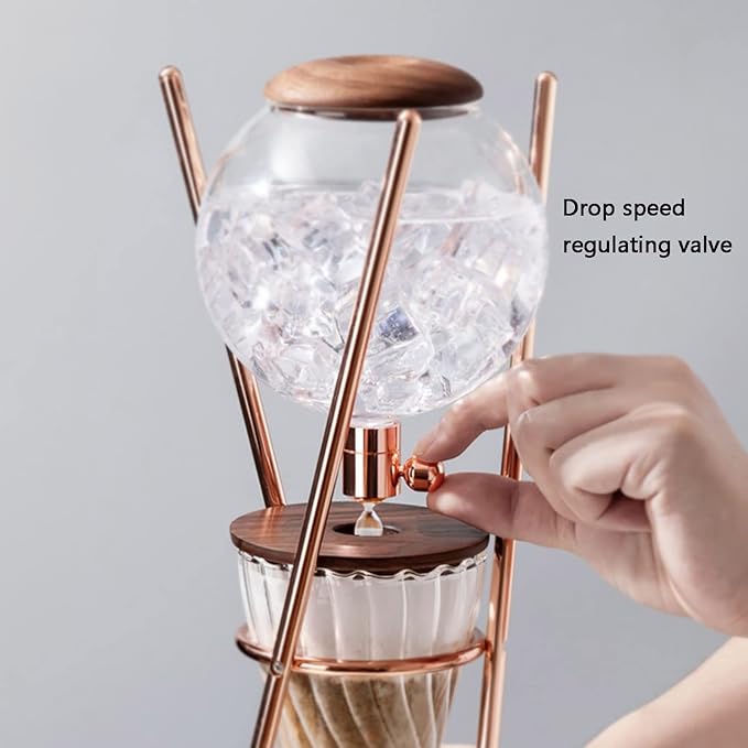 Iced Coffee Maker, Cold Brew Drip Tower, 800ml Glass Coffee Pot, with Stainless Steel Stand, Adjustable Speed Dripper, Hand-Flushed Dripper Coffee, Makes 6-8 Cups Coffee