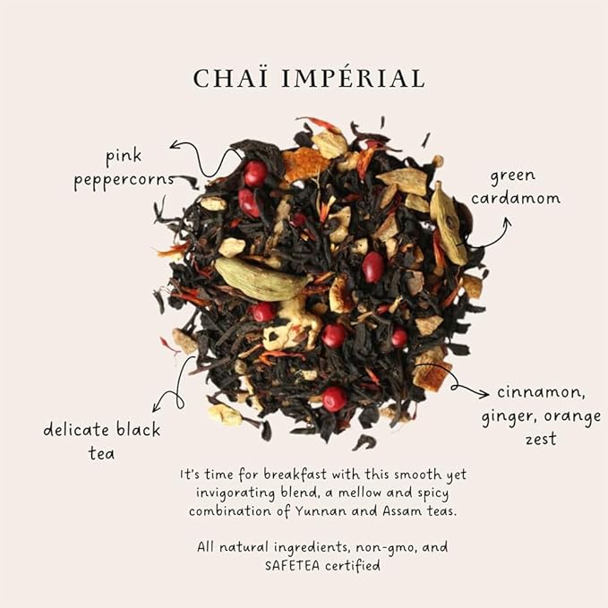 Palais des Thés - Imperial Chai - Black Tea, Cardamom & Pink Pepper - Premium Tea Bags, Serves 20 Cups