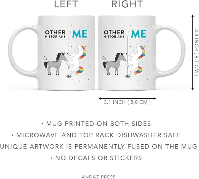 Andaz Press Funny Quirky 11oz. Ceramic Coffee Tea Mug Thank You Gift, Other Historians Me, Horse Unicorn, 1-Pack
