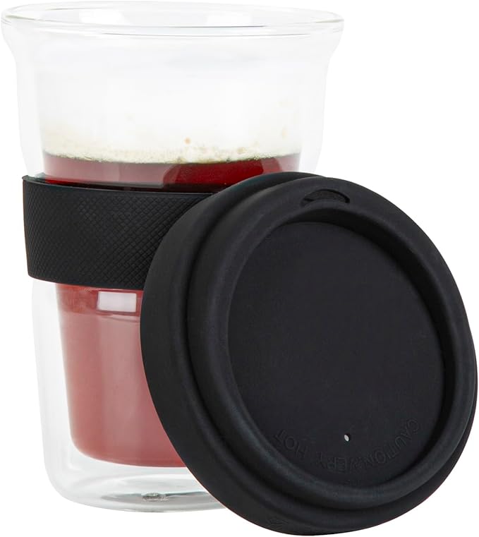 Restaurantware - Forma Professional 13.5 Ounce Insulated Travel Mugs, 10 Double Wall Coffee Mugs - Includes Lids And Sleeves, Reusable, Clear Borosilicate Glass Tumblers, Dishwashable, Microwavable