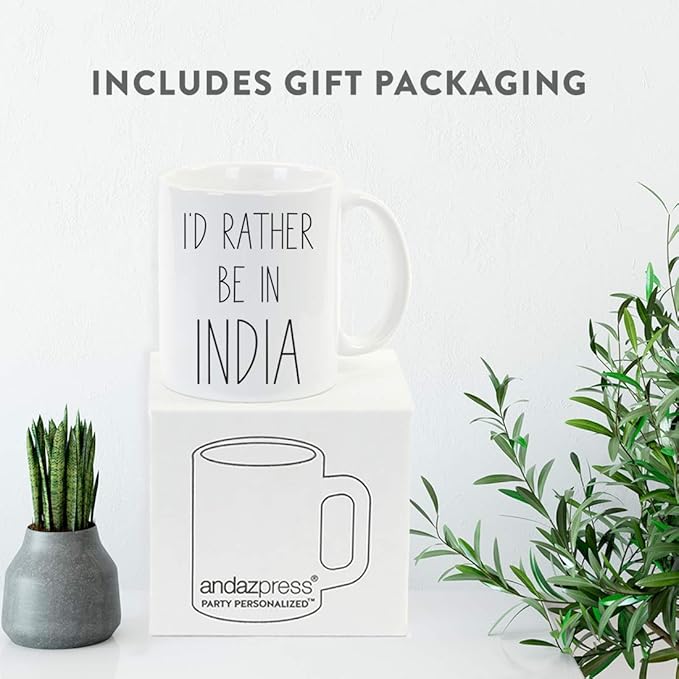 Andaz Press World Country Adventure 11oz. Coffee Mug Gift, I'd Rather Be in India, 1-Pack, Summer Vacation Long Distance College Going Away Study Abroad Birthday Christmas Gifts