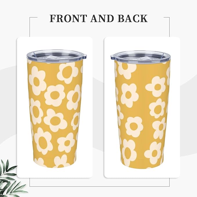Vintage Groovy Flowers 20oz Stainless Steel Insulated Tumblers Travel Mug Cup Leakproof Gift For Men Women Hot & Cold Drinks Splash-Proof Lid Metal Straw and Brush