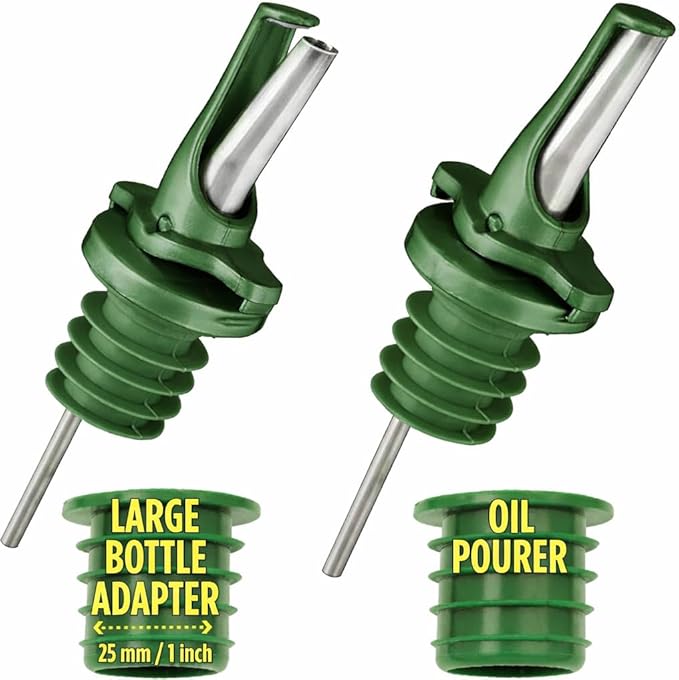 BPA‑Free Olive Oil Bottle Spouts, Leakproof Olive Oil Dispenser Spout with Hygienic One‑Hand Open/Close, Dust Cap & Screen Alternative, 2‑Pack Green