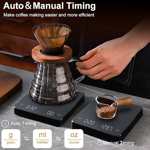 OBEST Mini Coffee Scale with Timer, Portable Kitchen Food Scale with Invisible Screen Rechargeable Digital Coffee Scale Espresso Scale with Timer 3kg/0.1g Precision Scale Black