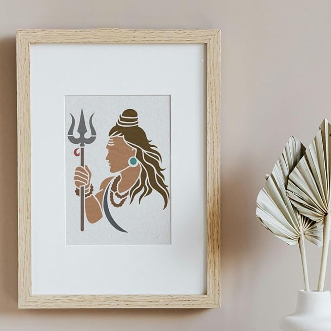 FINGERINSPIRE 4PCS India Shiva Painting Stencil with Paint Brush 8.3x11.7inch Character Silhouette Pattern Drawing Template Plastic Moon Man Snake Stencil Indian Theme Template for Home Decoration