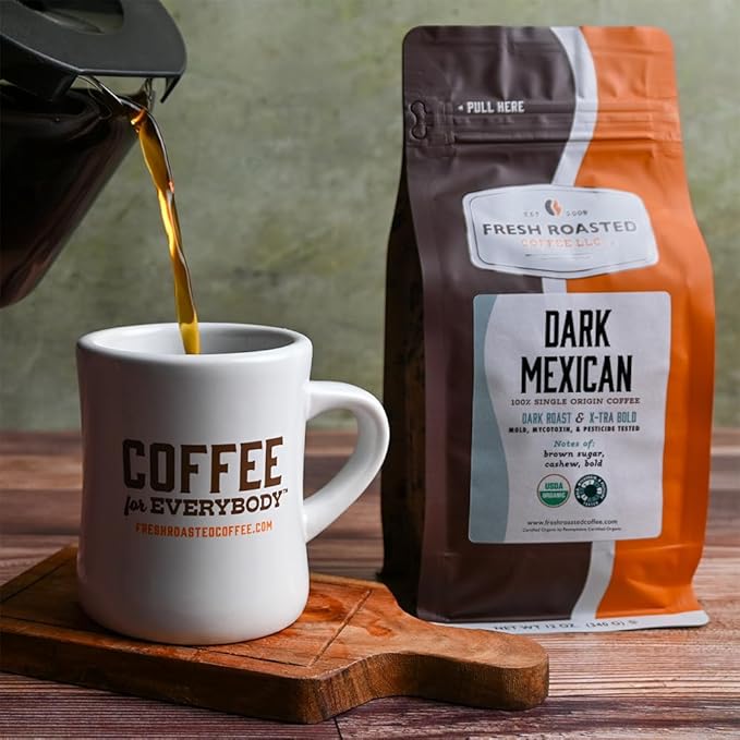 Fresh Roasted Coffee, Organic Dark Mexican | Mold & Myco 3rd Party Tested, USDA Organic, Kosher | Dark Roast 12 oz Whole Bean