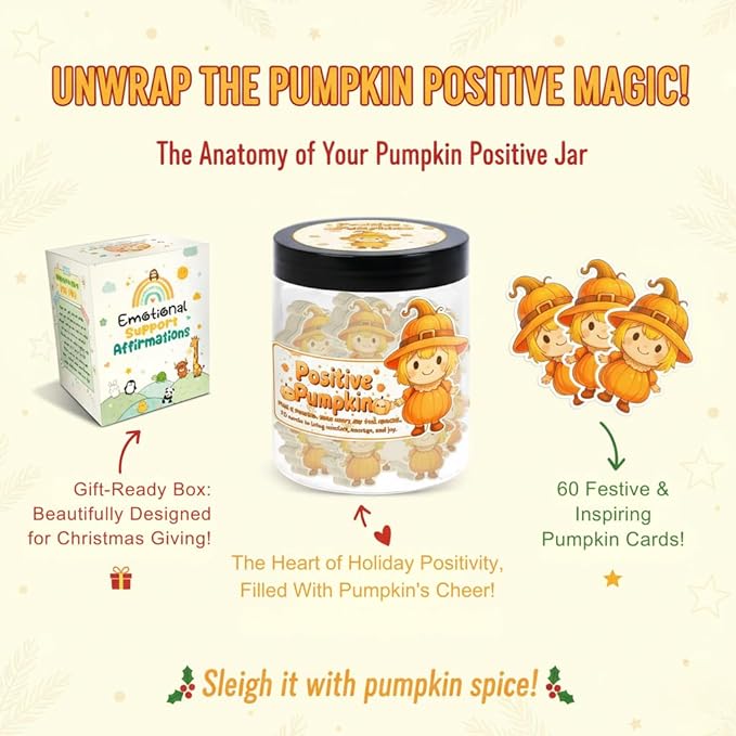 Positive Pumpkin Jar with 60 Daily Affirmation Cards, Emotional Support Pumpkin, Thanksgiving Decorations, Pumpkin Decorations, Pumpkin Gift, Thanksgiving Gifts, Fall Gifts For Women