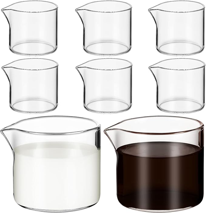 Suclain 8 Pcs 4 oz Glass Creamer Pitcher Transparent Milk Pourer Mini Milk Pitcher Small Glass Pitchers Mini Carafe Coffee Mug Coffee Pot Creamer Pitchers for Tea Syrup(No Handle Style)