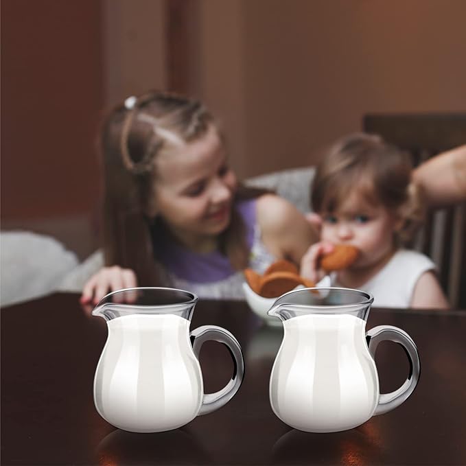 Suclain 8 Pcs 4 oz Glass Creamer Pitcher Transparent Milk Pourer Mini Milk Pitcher Small Glass Pitchers Mini Carafe Coffee Mug Coffee Pot Creamer Pitchers for Tea Syrup (Handle Style)