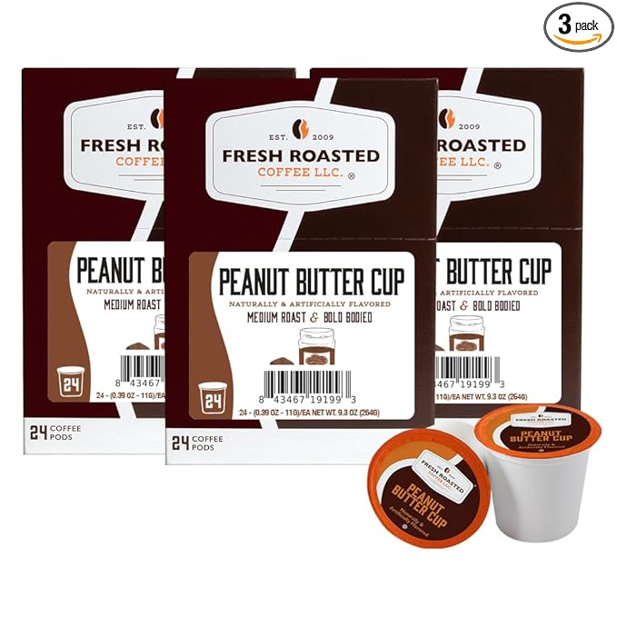 Fresh Roasted Coffee, Peanut Butter Cup, Flavored Coffee Pods, 72 Count