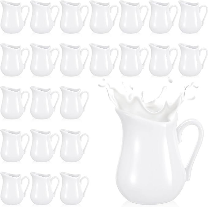 Nuanchu 24 Pcs 4.5 oz Small Creamer Milk Pitcher, Classic White Porcelain Creamer with Handle, Ceramic Maple Syrup Dispenser, Coffee Dairy Container for Milk Sauce Salad, Microwave