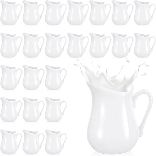 Nuanchu 24 Pcs 4.5 oz Small Creamer Milk Pitcher, Classic White Porcelain Creamer with Handle, Ceramic Maple Syrup Dispenser, Coffee Dairy Container for Milk Sauce Salad, Microwave