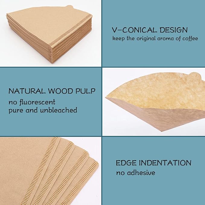 YQL Coffee Filter Paper,Size02 200 Count Natural Unbleached Disposable Coffee Filters Paper Fit for Drip Coffee Dripper