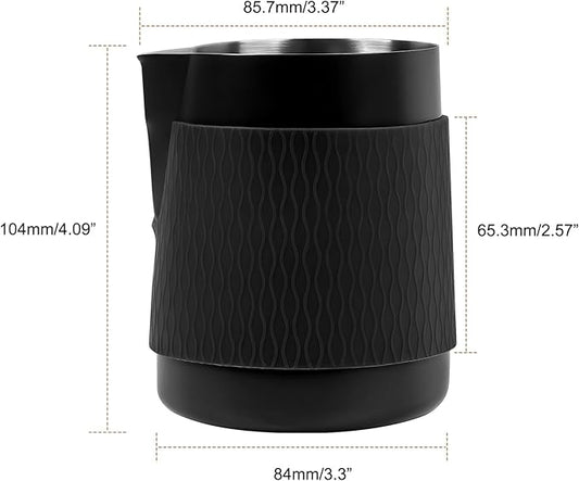 IKAPE Espresso Milk Pitcher, 15.04/450ml Milk Frothing Jug without Handle, Espresso Steaming Pitcher with Sharp Spout for Espresso Barista Tool(black)