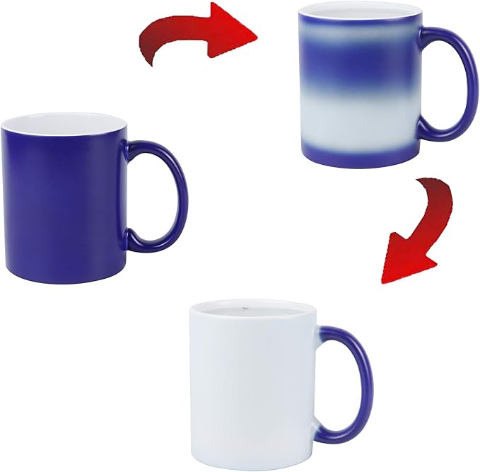 11oz Color Changeable Sublimation Mug 3 Assorted Colors of Black, Blue and Red, Packed in White Box, Case of 6