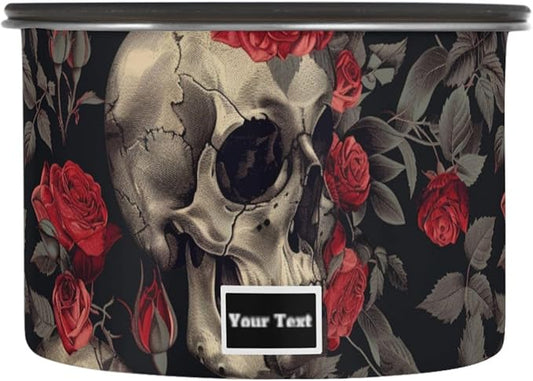 ALAZA Skull Red Rose Flower Floral Kitten Cats Airtight Coffee Bean Canister Customed 900ml Food Storage Containers with Lids For Gournd, Tea, Sugar, Flour, Rice, Cereal, Candy Cookie Jar
