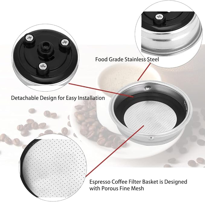 Watris Veiyi Coffee Filter Basket, 51mm 2 Cups Espresso Filter Basket, Portafilter Basket, Stainless Steel Reusable Detachable Strainer, Coffee Machine Accessories for Home Office