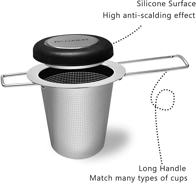 Tea Infuser for Loose Leaf Tea, 2 Pack Stainless Steel Tea Strainer with Long Foldable Handle, Fine Mesh Tea Filter for Teapots, Mugs, Cups & Coffee