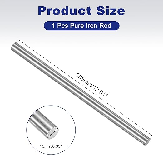 PATIKIL Pure Iron Bar, 0.63" Diameter 12.01" Length Iron String Rod Steel Stick DIY Craft Supplies for Crafting Science Lab Testing