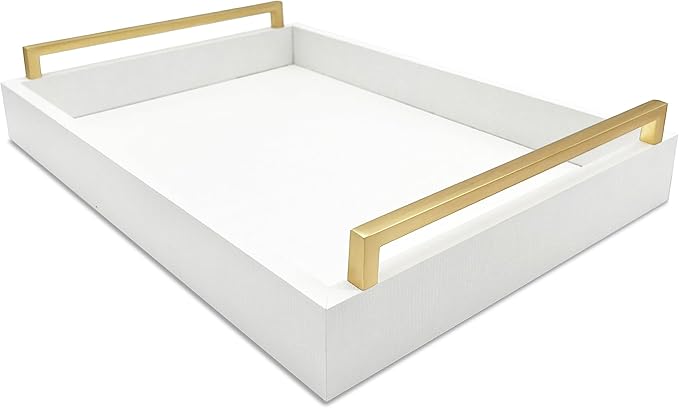 Faux Leather Rectangular Tray, Snow White, 15"W x 11"L x 2"H