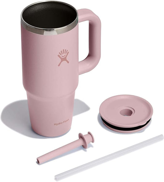 Hydro Flask Travel Tumbler with Handle, Lid and Straw - Insulated Stainless Steel in 24 Oz Tonal Trillium