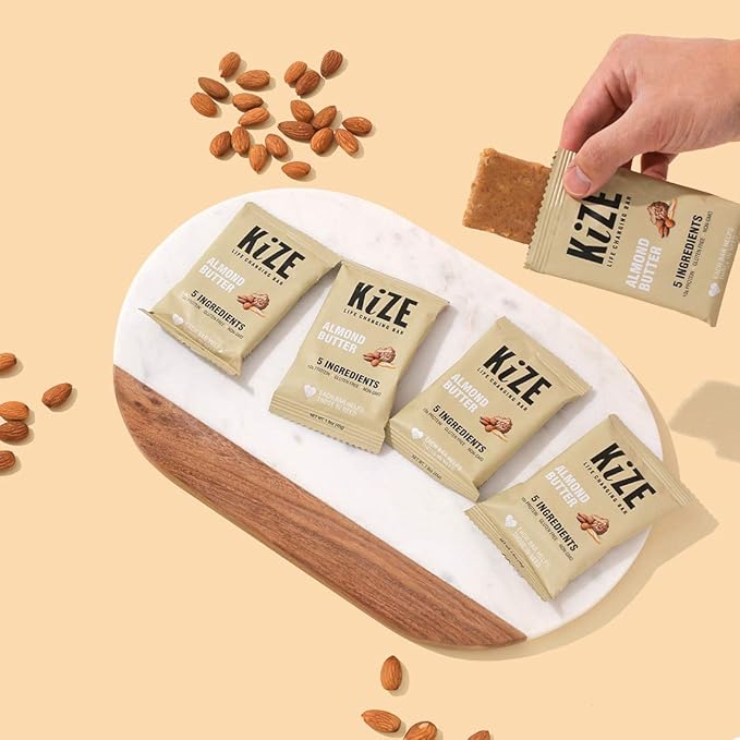 KiZE Energy Bars - Almond Butter - Almond-Butter-Based, Gluten Free, Non-GMO, and High Protein Meal Replacement Energy Bars, Clean and Simple Food Ingredients - 10g High Protein Snacks, (10 Count)