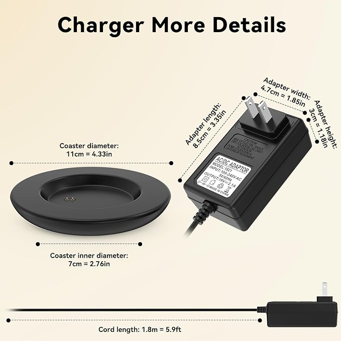 Replacement Charging Coaster 2 for Temperature Control Smart Mug 2,Mug1,Cisain Mug Power Cord Compatible with Em/BER Smart Cups (Black)
