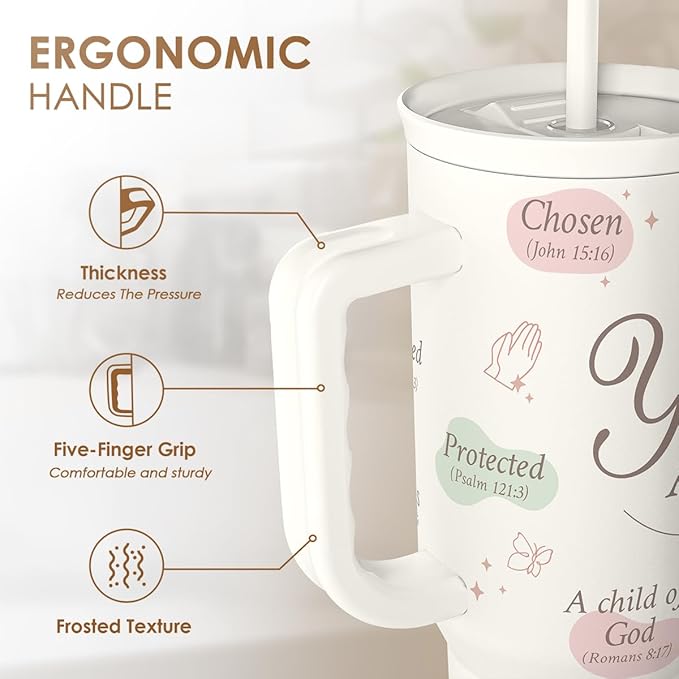 Christian Gift for Women – Inspiration Insulated Stainless Steel Tumbler with Handle and Straw - Religious Gifts for Birthday Christmas, 40oz