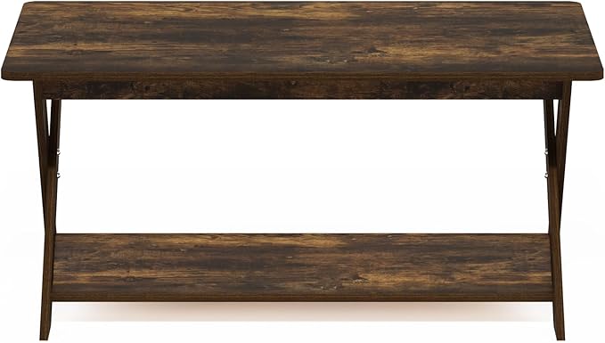 Furinno Modern Simplistic Coffee Table, 2-Tier Rectangle Modern Coffee Table with Open Shelf and X-Legs, Criss-Crossed Side Table, for Living Room, Bedroom, Home Office, Amber Pine