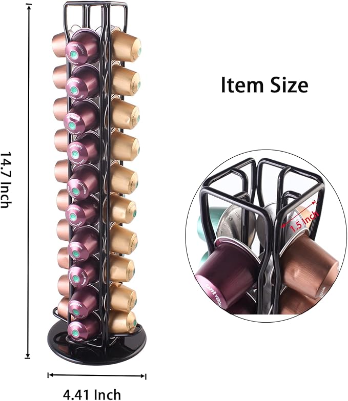SEVENLINE Coffee Pod Holder Stand Compatible With Nespresso Original Pods Carousel Storage Rack Capsules Organizer For 40 Capsules (Black)