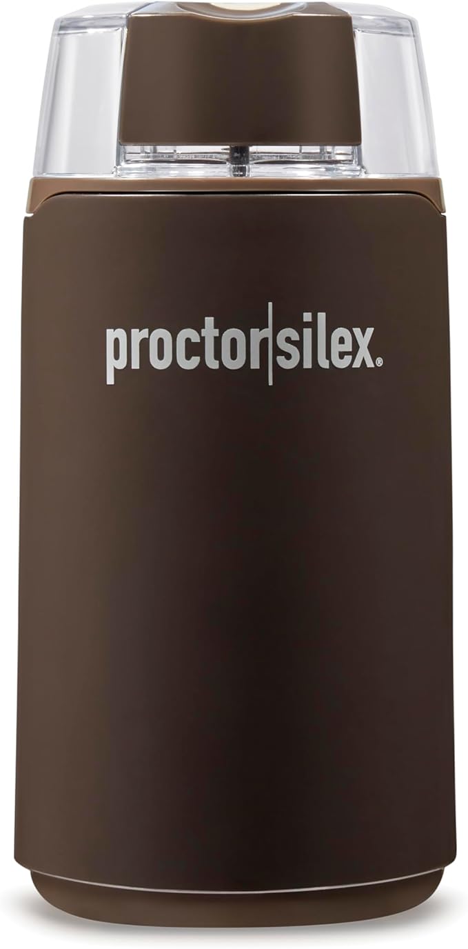Proctor Silex Electric Coffee Grinder for Beans, Spices and More, Stainless Steel Blades, 12 Cups, Brown