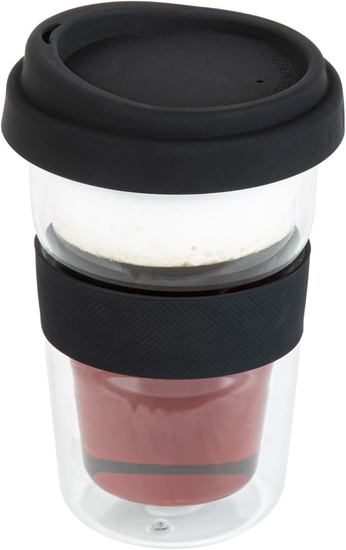 Restaurantware - Forma Professional 13.5 Ounce Insulated Travel Mugs, 10 Double Wall Coffee Mugs - Includes Lids And Sleeves, Reusable, Clear Borosilicate Glass Tumblers, Dishwashable, Microwavable