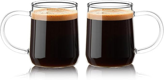 Glass Espresso Cups Set of 2, 3 oz Clear Espresso Shots Cup with Handle, Mini Coffee Cups Glasses Mugs, Demitasse Cups, Cappuccino Cup, Suit for Espresso Machine, Microwave Dishwasher Safe