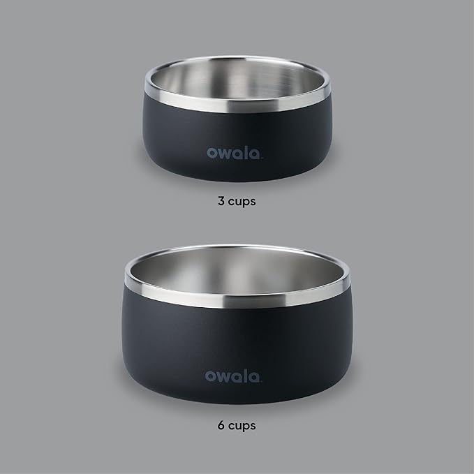 Owala Pet Bowl - Durable Stainless Steel, Food and Water Bowl for Dogs, Cats, and All Pets, Non-Slip Base, 24oz, Black (Very, Very Dark)