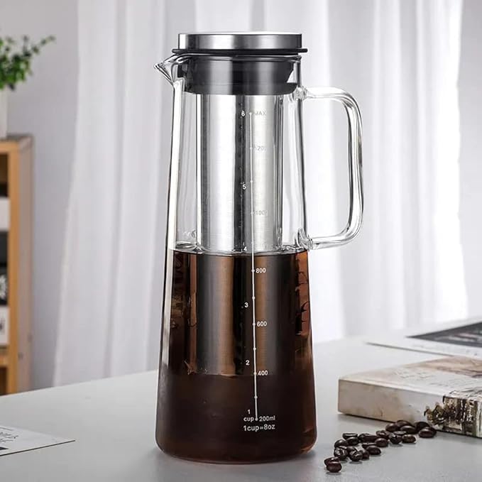 Coffee Maker Airtight Cold Brew Iced 1.0L/34oz Glass Carafe with Removable Stainless Steel Filter and Tea Infuser