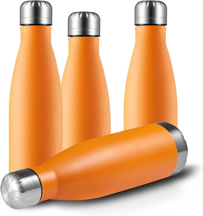 MEWAY 17oz Sport Water Bottle 4 Pack Vacuum Insulated Stainless Steel Leak-Proof Double Wall Cola Shape Water Bottle,Keep Drinks Hot & Cold(Orange,4 Pack)